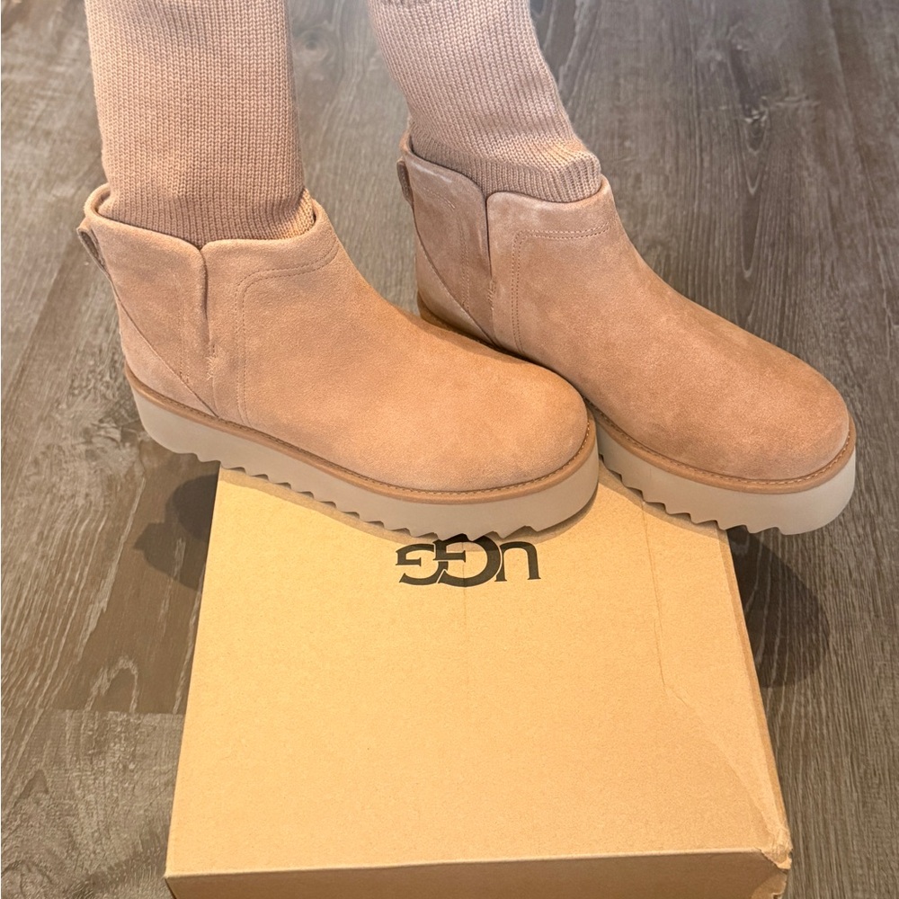 UGG Women’s Suede Wedge Ankle Boot w/ sock in Chestnut